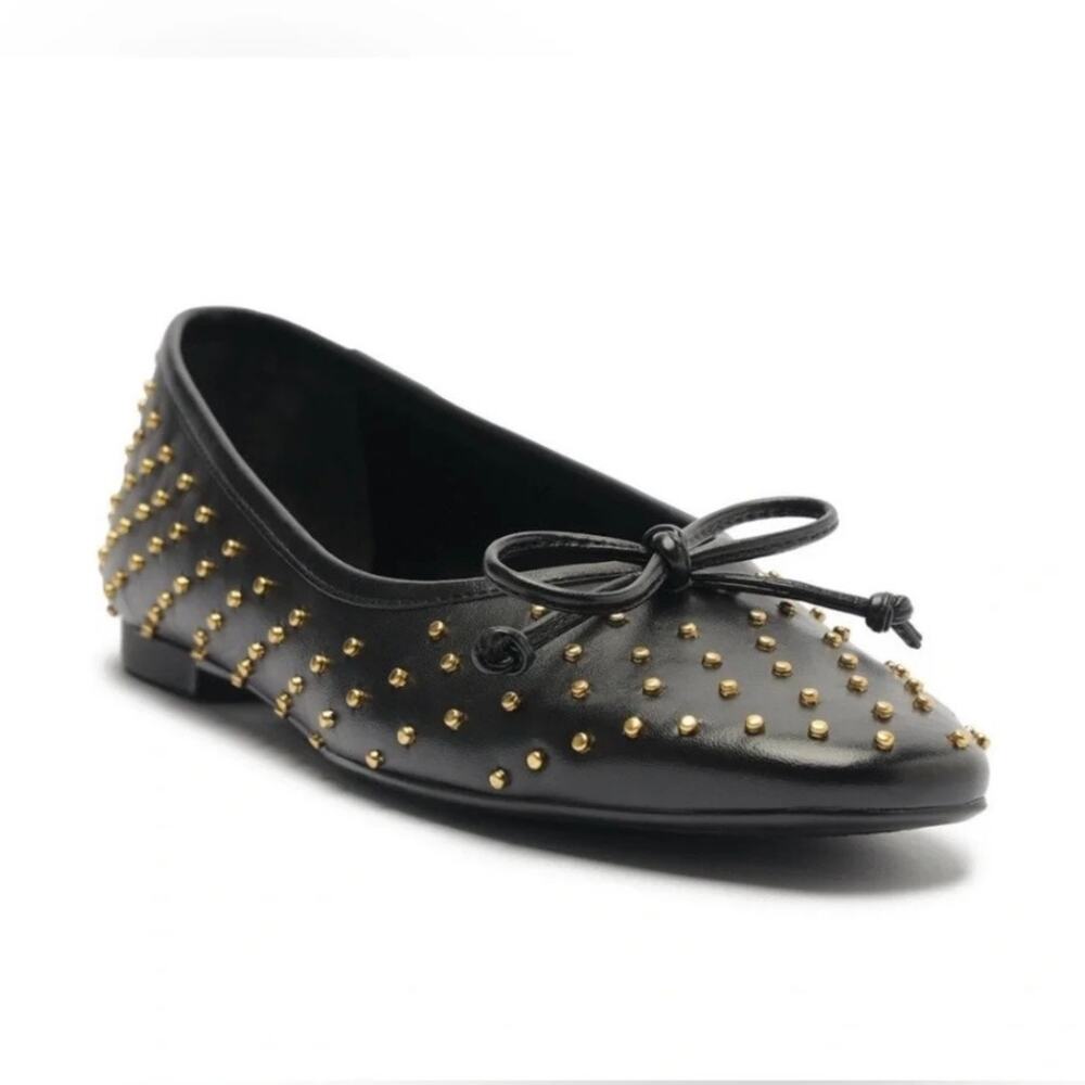 SCHUTZ Arissa Studded Ballet Flats - Black Leather - Gold Studs - Size 8